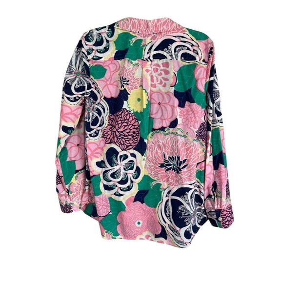 Talbots Floral Top L Pink Tropical Resort Workwear Classic Preppy Colorful Retro - Picture 10 of 14